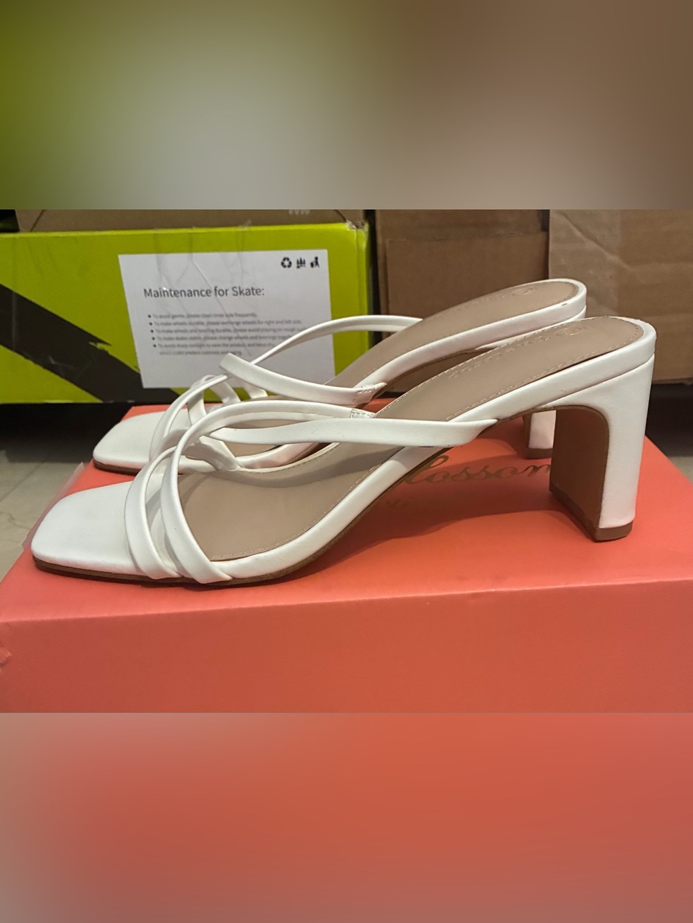 Women's White Strappy Low Block Heel Sandals